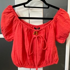 NWOT red crop on or off shoulder top size L, but can fit s, m, or l
